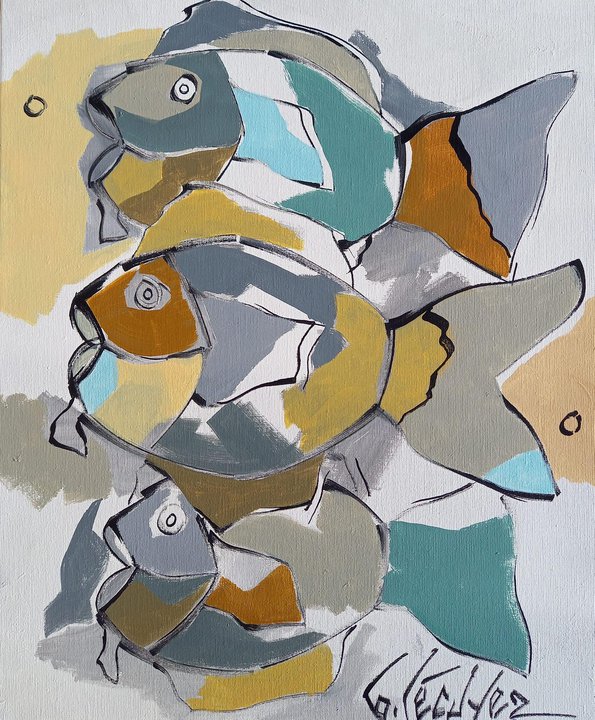 peintre contemporain breizh marine bretagne FISH PAINTING