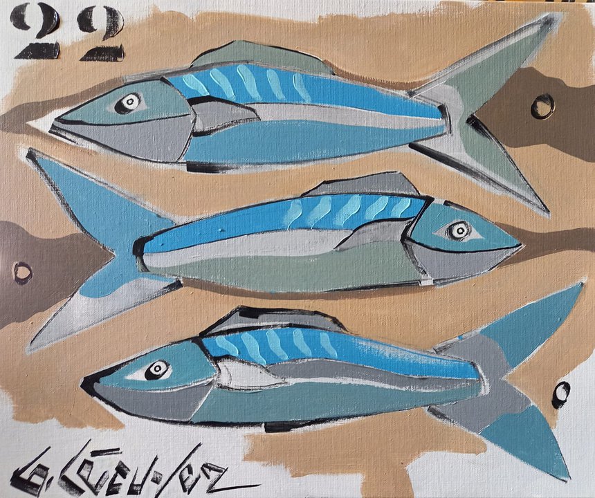 poissons maquereaux peinture bretonne GALERIE ART DINARD SAINT BRIAC SAINT MALO PERROS GUIREC ERQUY TREBEURDEN
