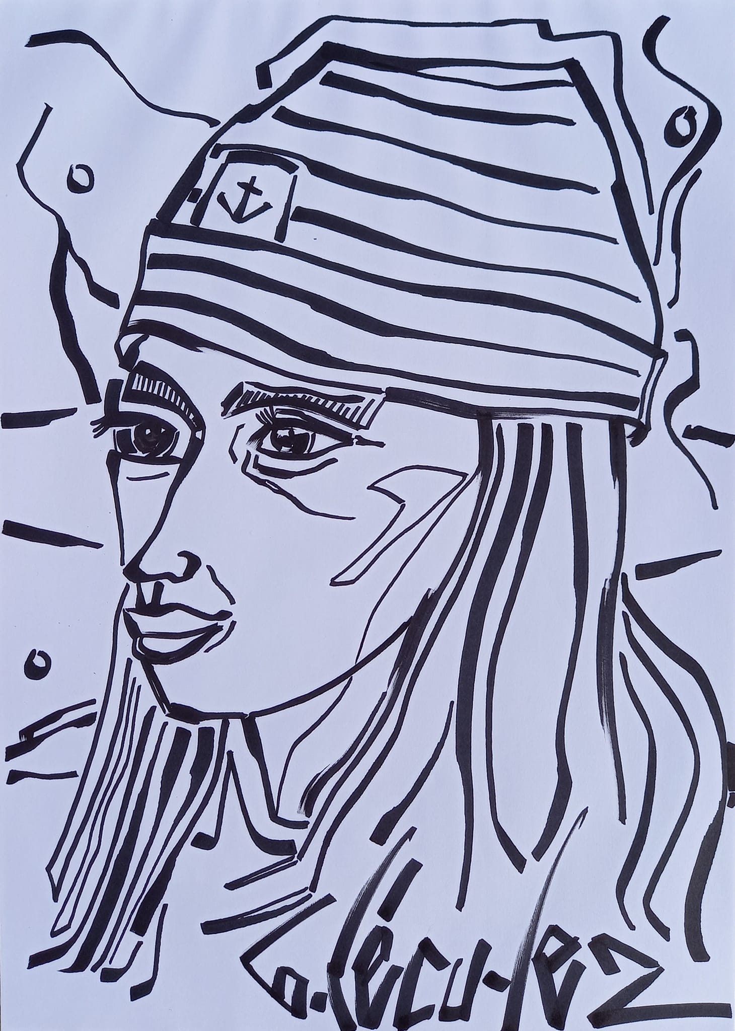 dessin femme bonnet marin