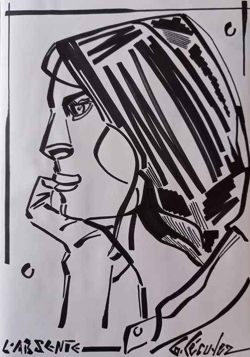 dessin portrait femme absente