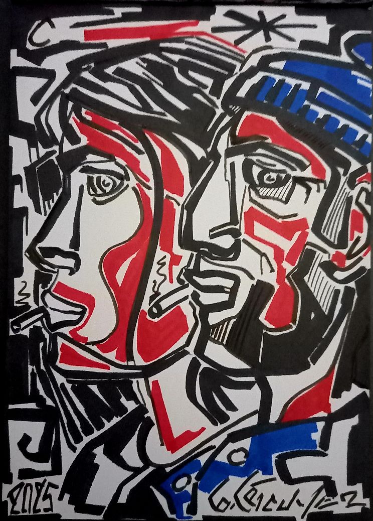 portrait duo dessin artiste peintre bretagne